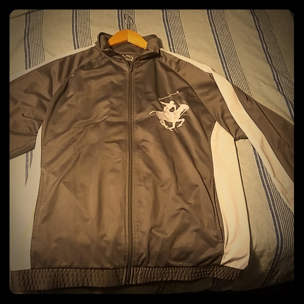 Silver and white polyester mens track jacket